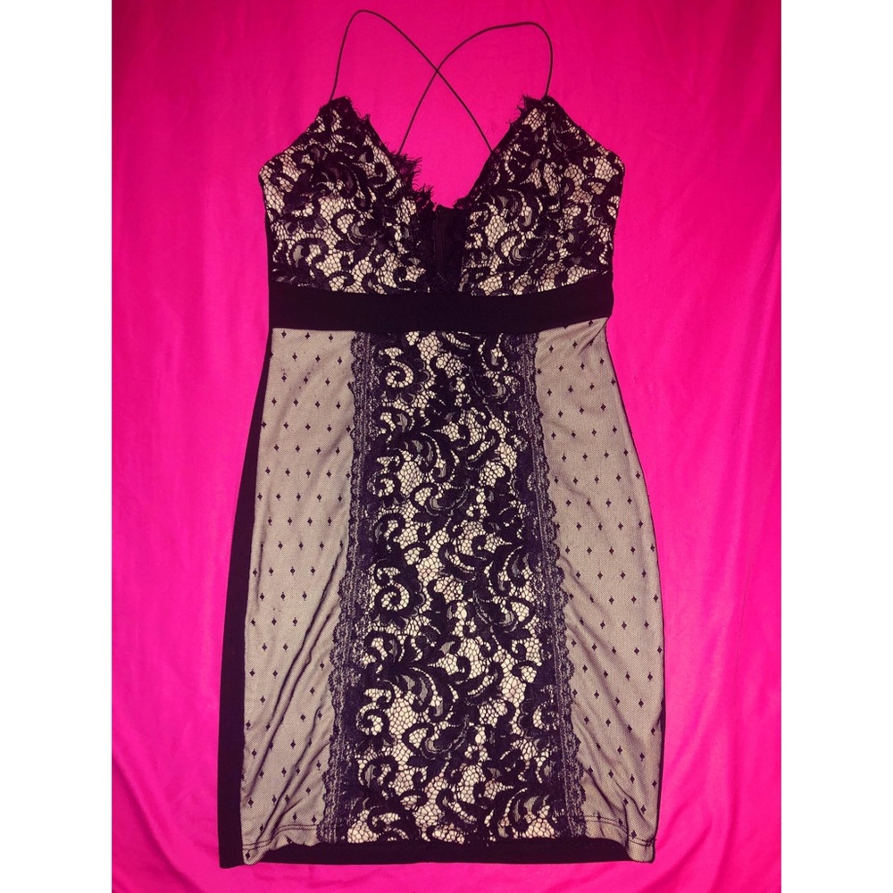 Black/Nude Lace Bodycon Dress